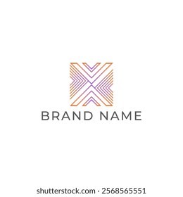 ABSTRACT RECTANGLE LINES LOGO ICON GRADIENT PURPLE ORANGE COLOR DESIGN VECTOR