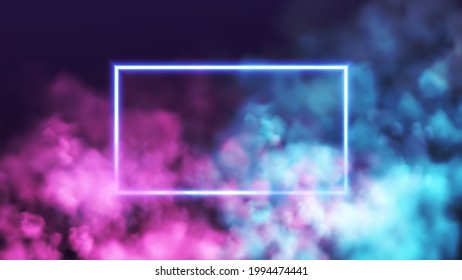 Abstract rectangle neon frame pink   blue smoke background  Vector glowing light lines  Neon   smoke cloud background  Vector illustration EPS10