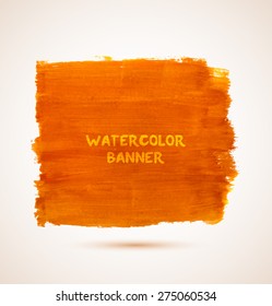 Abstract rectangle orange watercolor hand-drawn banner. Vector illustration