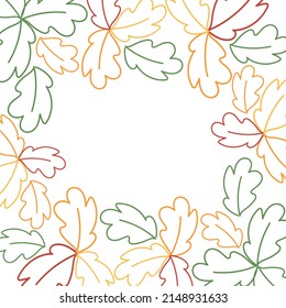 Abstract rectangular frame made of leaves of different colors in trendy shades. Great for lettering.