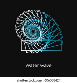 Abstract rectangular geometric water wave logo concept. Vector illustration of twirling spiral of shapes. Stylish design.