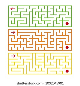 Abstract rectangular isolated labyrinth. There are three types in the set. Different colors on a white background. An interesting game for children. Simple flat vector illustration.
