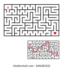 Abstract rectangular labyrinth. An interesting game for children and teenagers. Simple flat vector illustration isolated on white background. With the answer.