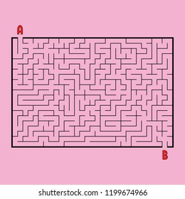 Abstract rectangular maze. Game for kids. Puzzle for children. One entrances, one exit. Labyrinth conundrum. Simple flat vector illustration isolated on color background.