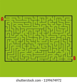 Abstract rectangular maze. Game for kids. Puzzle for children. One entrances, one exit. Labyrinth conundrum. Simple flat vector illustration isolated on color background.