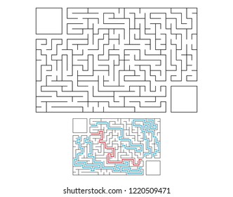 Abstract rectangular maze. Game for kids. Puzzle for children. Labyrinth conundrum. Flat vector illustration. With answer. With place for your image