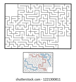 Abstract rectangular maze. Game for kids. Puzzle for children. Labyrinth conundrum. Flat vector illustration. With answer