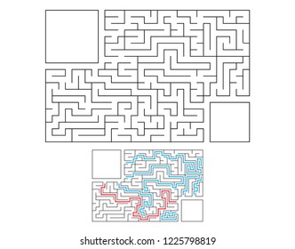 Abstract rectangular maze. Game for kids. Puzzle for children. Labyrinth conundrum. Flat vector illustration. With answer. With place for your image