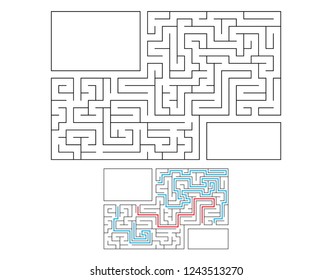 Abstract rectangular maze. Game for kids. Puzzle for children. Labyrinth conundrum. Flat vector illustration. With answer. With place for your image