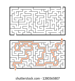 Abstract rectangular maze. Game for kids. Puzzle for children. Labyrinth conundrum. Flat vector illustration isolated on white background. With the answer