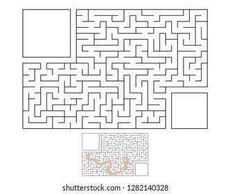 Abstract rectangular maze. Game for kids. Puzzle for children. Labyrinth conundrum. Flat vector illustration isolated on white background. With answer. With place for your image