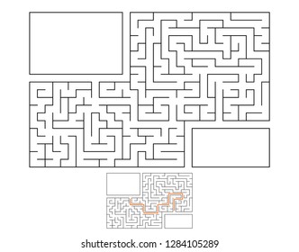Abstract rectangular maze. Game for kids. Puzzle for children. Labyrinth conundrum. Flat vector illustration isolated on white background. With answer. With place for your image