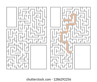 Abstract rectangular maze. Game for kids. Puzzle for children. Labyrinth conundrum. Flat vector illustration isolated on white background. With answer. With place for your image