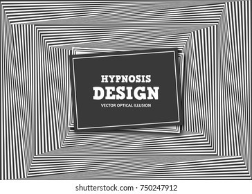 Abstract rectangular optical illusion. Hypnosis curved spiral design concept for hypnosis, infinity, unconscious, psychic, chaos. Vector black - white striped pattern. Hypnotic wavy banner