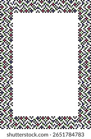 Abstract rectangular pixel frame, text field. Pixel art style frame consisting of squares of black, pink, green and purple colors. Isolated vector design element on transparent background.