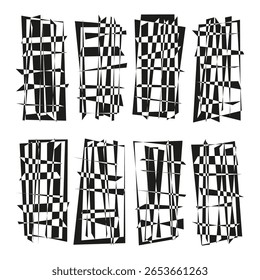Formas retangulares abstratas. Padrões de grade distorcidos. Formas listradas geométricas. Elementos grunge vetoriais. EPS 10.