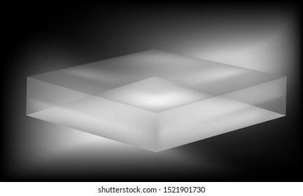 Abstract rectangular translucent shape, black gray vector background, space for text, futuristic concept.