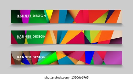 Abstract rectangular vector banners with colorful geometric gradient backgrounds