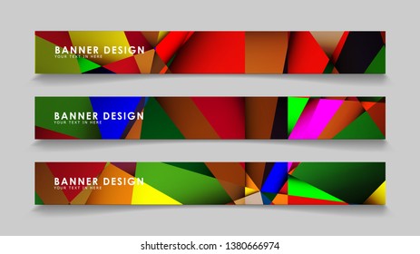 Abstract rectangular vector banners with colorful geometric gradient backgrounds