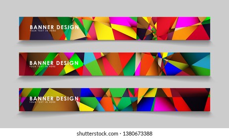 Abstract rectangular vector banners with colorful geometric gradient backgrounds