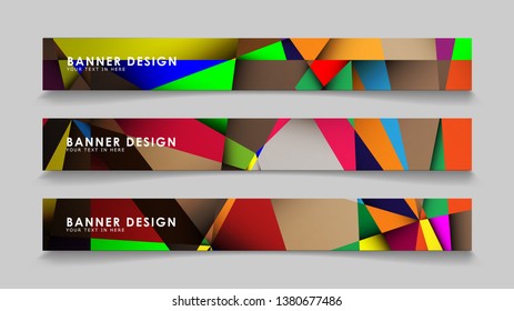 Abstract rectangular vector banners with colorful geometric gradient backgrounds