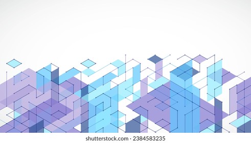 Abstract rectro colored  background in isometric style.  Handmade vector art.