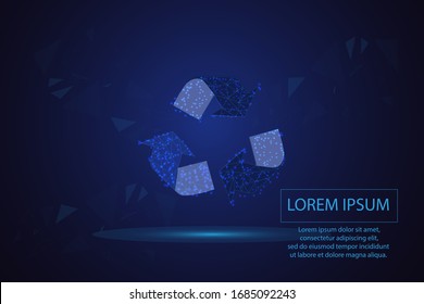 Abstract Recycle sign form lines and triangles, point connecting network on blue background. Illustration vector