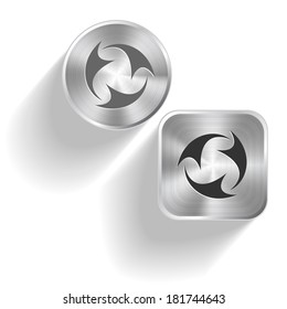 Abstract recycle symbol. Vector set steel buttons