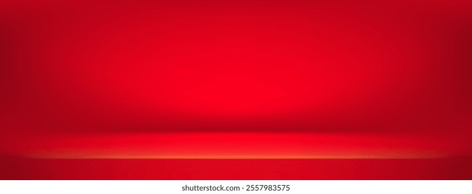 Abstract red 3d podium. Wall and floor stage gradient. Christmas color display for a product. Empty photo studio background. Room scene backdrop. New Year promotion bg. Vector photography stand