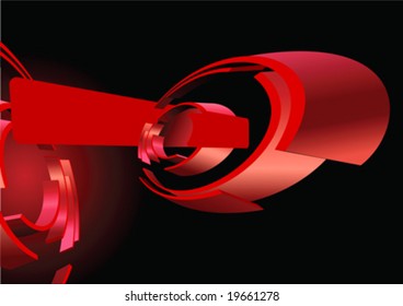 Abstract Red 3D Rings. Banner.