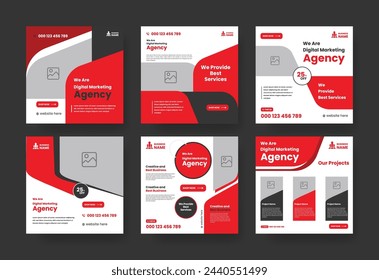Abstract Red Advertisement Square Web Post for Company Promotion. Modern Digital Marketing Agency Social Media Post For Business. 