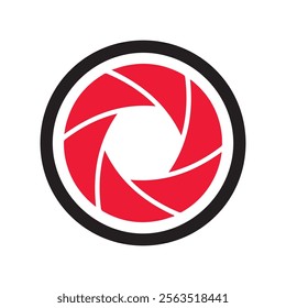 Abstract red aperture vector logo design representing photography, focus, and creativity, ideal for branding, design, or art-related projects.