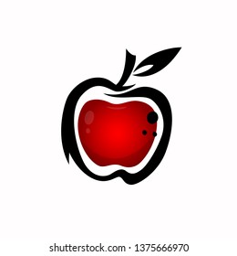 Abstract red apple with black stroke. Beautiful logo or icon for your design.