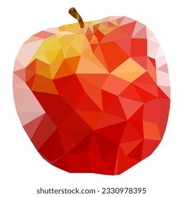 Abstract red apple as geometric shapes of triangles. Polygonal apple design on white background 