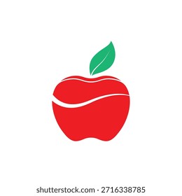 Abstract red apple with green leaf healthy food logo design inspiration icon graphic element on white background fresh fruit
