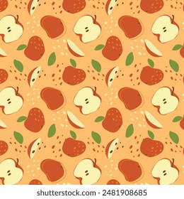 Abstract red apple pattern in flat style. Fresh, delicious fruit seamless pattern. Vector background. Summer freshness for health. For background, juice, ice cream or packaging.