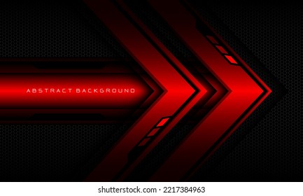 Abstrakter roter Pfeil schwarze zybergeometrische Linie Banner auf schwarzen hexagon Maschenmuster Design ultramoderne Luxus-futuristische Technologie Hintergrund Vektorgrafik.
