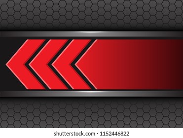 Abstract red arrow direction on gray hexagon mesh design modern futuristic background vector illustration.