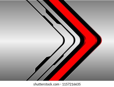Abstract red arrow direction on silver black line design modern futuristic technology background vector illustration.