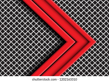 Abstract red arrow direction overlap on grey metal square mesh design modern futuristic background vector illustration.