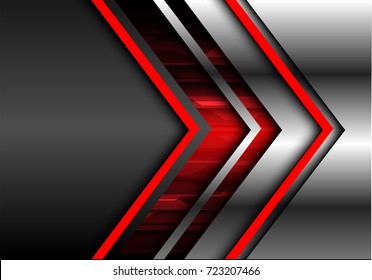 Abstract red arrow future technology gray metal background vector illustration.