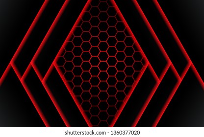 Abstract red arrow on black with hexagon pattern, design modern futuristic background vector illustration. - Vector