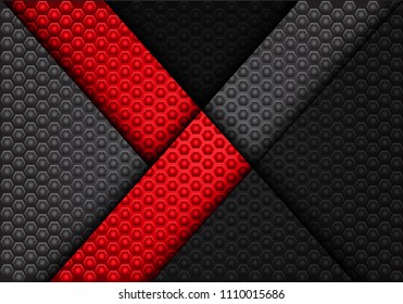 Abstract red arrow on dark gray hexagon pattern design luxury background texture vector illustration.