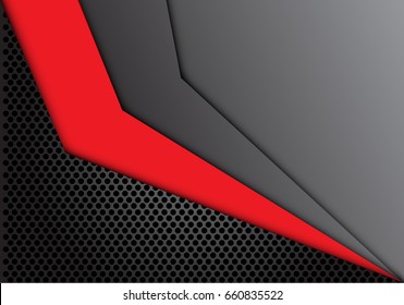 Abstract red arrow on dark gray circle mesh design modern background texture vector illustration.