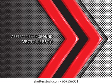 Abstract red arrow on metal circle mesh design modern futuristic creative background texture vector illustration.