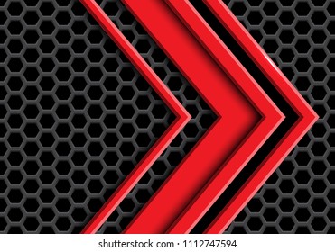 Abstract red arrow overlap on hexagon mesh design modern futuristic background vector illustration.