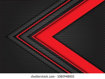 Abstract red arrow speed direction on dark gray hexagon mesh design modern futuristic background texture vector illustration.