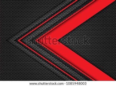 Abstract red arrow speed direction on dark gray hexagon mesh design modern futuristic background texture vector illustration.