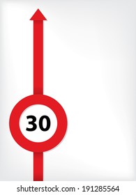 Abstract red arrow with speed limit symbol