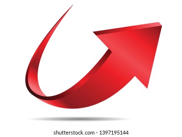 Abstract red arrow symbol 3D direction on white background vector illustration.